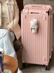 Thickened Travel Suitcase with Cup Holder Large Capacity Password Box Womens Fresh Style Luggage Bag Carry-On Suitcase
