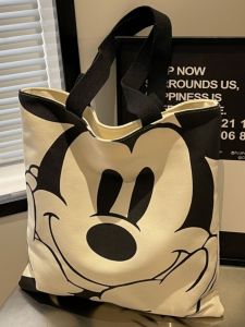 Cute Cartoon Canvas Tote Bag Large Capacity Commuter Bag for Junior High School Students Female Shoulder Bag Handbag