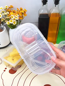 MI-C1390 Kotak Makanan 2 Sekat Container Box Plastik / Tempat Penyimpanan Transparan Dengan 2 Slot