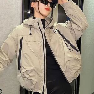 Fashionable Hooded Zipper Jacket Womens Spring Autumn New Loose Korean Style Baseball Uniform Coat Trendy Long Sleeve Coat