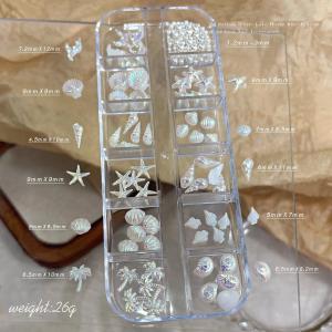 12Grids 3D Mixed Ocean Style Nail Charms Blue Resin Shell Starfish Conch Beach Themed Nails Decorations for Summer Manicure Part
