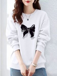 เสื้อสเวตเตอร์คอกลมแขนยาวแฟชั่นสำหรับผู้หญิง ฤดูใบไม้ร่วง/ฤดูหนาว เสื้อชั้นในลายพิมพ์ผู้ใหญ่ไซส์ใหญ่ ทรงสลิมฟิต ลำลอง สปอร์ต เสื้อตัวบน