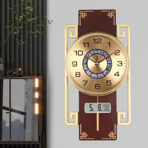 Minimalist Chinese Modern Quartz Swing Wall Clock Creative Mute Large Fashion Clocks Home Living Room Restaurant Entrance Decorative With Calendar 33x66cm