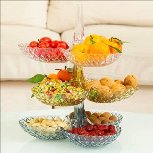 YESPERY 1/4ชิ้นถาดผลไม้พลาสติกซ้อนได้หลายชั้นถาดลูกอมอเนกประสงค์แบบหมุนได้ที่วางขนมโต๊ะกาแฟ
