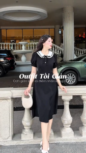 Đầm thiết kế BEMINE cổ sen phối viền đính nơ dáng chữ A phù hợp đi làm-B115