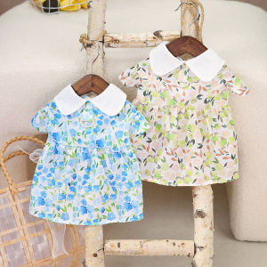 DY Loving Dog Cat Pastoral Style Floral Pattern Dress Kitten Puppy Comfortable Summer Color Clothing Teddy Shihtzu Poodle Lapel Kind Skirt