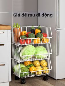 Mobile Multi-functional Kitchen Storage Rack Three Tiers