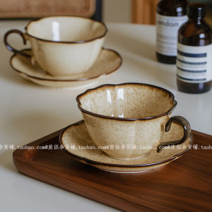 Retro Kiln Baked Underglaze Porcelain Coffee Set Latte Steam Pitcher Afternoon Tea Cup and Saucer Medieval Cup