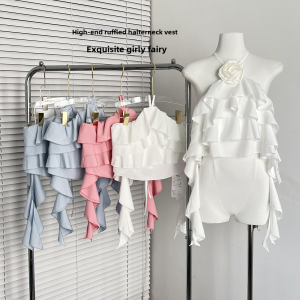 Pure Desire Halter Spaghetti Straps Fairy Short Tops Womens Outwear Beauty Back Super Fairy Vest Easiest for Match Niche Style Sweet and Spicy Small Top