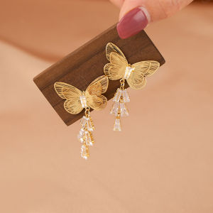 Golden Butterfly Sequin Tassel Earrings Women Fashion Luxury Elegant Ear Jewelry Clip-On No Piercing Required Fresh out Style