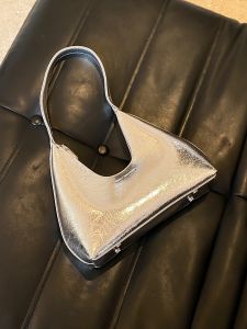 Túi Đeo Vai Kiểu Pháp Màu Bạc Cho Nữ Túi Đeo Hông Nhỏ Thời Trang Mùa Hè Túi Đeo Vai Đơn Mềm Mại Túi Xách Da PU Màu Trơn