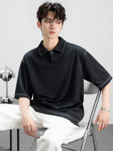 Ownr Loose Fit Short Sleeve Polo Shirt Mens Casual Style Korean Design Summer New Arrival Polyester Cotton Blend Black