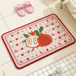 Pink Strawberry Bathroom Absorbent Floor Mat Toilet Entrance Silicon Dendroid Moisture Absorbing Carpet Home Use Anti Slip