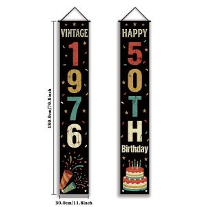 Retro 50th Birthday Door Banners Vintage 1976 "Happy 50th" Porch Decorations for 50th Birthday Party Supplies