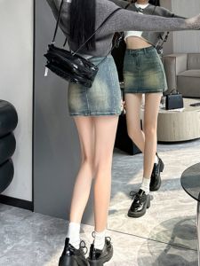 Váy Ngắn Denim Chữ a Cạp Cao Cổ Điển Cho Nữ Mùa Hè Cỡ Lớn Váy Ngắn Bó Sát Che Chắn Chống Hở Hang Váy Ngắn Denim