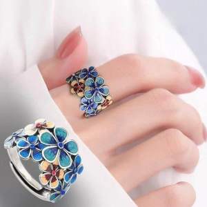 Nhẫn Men Cloisonnest Phong Cách Thủy Triều Quốc Gia Hoa Nở Nộ Nữ Quý Phái Cổ Điển /
