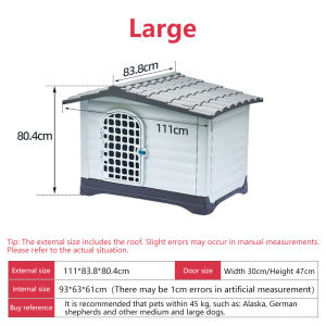 With double doors Dog House outdoor waterproof windproof Large dog house for adult big dogs Plastic rainproof cat houses Universal in all seasons Removable Washable Pet kennel