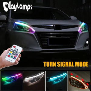 2pcs xe Đèn chạy ban ngày chảy DRL nhiều màu RGB không thấm nước linh hoạt Đèn pha chuyển màu vàng Đèn Led Dây tín hiệu 12V