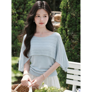 Áo Thun Knit Màu Xanh Bảo Vệ Da Tự Nhiên Tay Ngắn Kiểu Mới