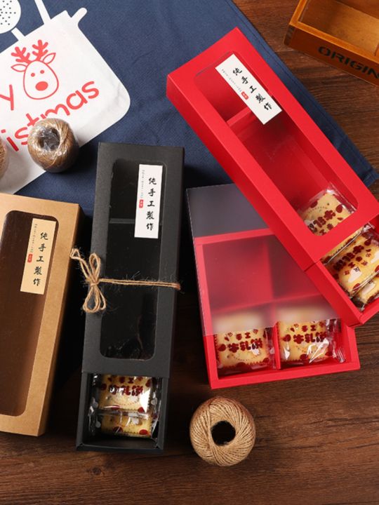 Draw Open Window Kraft Paper Box Drawer Style Rectangular Macaron Food ...
