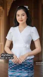 เสื้อผ้าไหมลาว ชายระบาย คอวี แขนกลีบบัว งานเข้ารูปเข้าทรง ใส่งานบวช งานบุญ ใส่ทำงาน ใส่ได้ทุกโอกาส