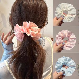 White Lace Bow Scrunchies Double Layer Oversized Lace Hair Rope Hair Tie Elastic Ponytail Holder Women Girls Hair Accessories