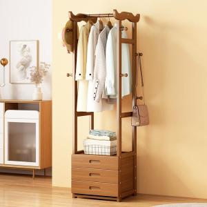 Simple Wooden Floor-standing Coat Rack Bedroom Home Use Dormitory Multi-layer Clothes Hanger Bag Storage Pulling Cart