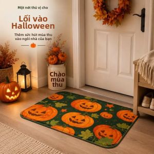 VIKAMA Màu Xanh Đậm Bí Ngô Lá Phong Halloween Thảm Chùi Chân Mềm Mại Thấm Nước Có Thể Giặt Được Thảm Chống Trượt Cho Phòng Ngủ Phòng Tắm