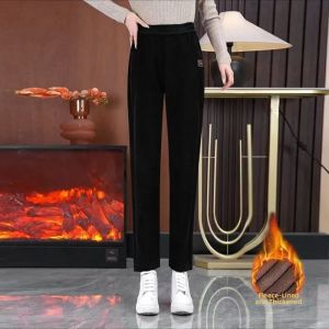 HUAXUNRAN | Thickened Velvet Pants for Women High Waist Loose Straight Casual