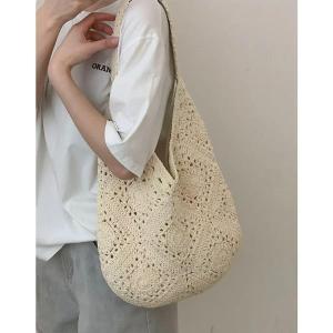 กระเป๋าถือสะพายไหล่แบบทอแฮนด์เมดสไตล์วินเทจขนาดใหญ่สำหรับผู้หญิง กระเป๋าถือแบบลำลองสำหรับวันหยุดชายหาด กระเป๋าถือแบบทอแบบง่าย