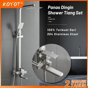 KOYOT Shower Kamar Mandi Full Set 304 Stainless Steel Panas Dingin Persegi Hitam Matte dengan Mixer Panas Dingin / Hand Shower Mandi / Kran Panas Dingin / Selang Fleksibel / Kepala Shower Mandi Shower Kamar Mandi Satu Set