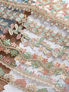 Colored Polyester Gold Embroidered Water-Soluble Lace DIY Supplies