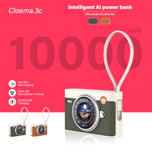 Cloema Functional Powerbank 10000mah Built in 2 Cables Type-C&Lightning 1.53inchs screen Multiple Themes AI Assistant Translate Music Album Mini Game
