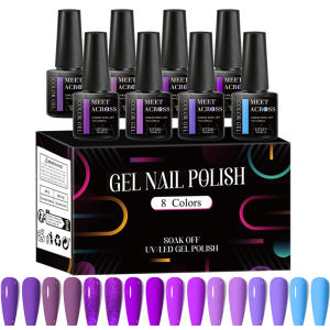 8Pcs/Set Pink Red Purple Gel Nail Polish Set Glitter 7ml Semi Permanent Soak Off UV LED Gel Varnishes Nail Art Manicure Kit