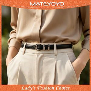 MATEYOYO Fashion Women Belts Thin Belt Elegant Needle Buckle Design Adjustable Girls Ladies Belt Second-layer Cowhide Long Straps Waistbands Dress Coat Alloy Buckle Decorations