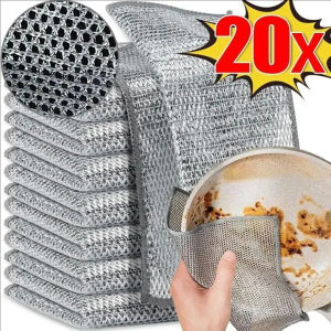 20Pcs Thickened Steel Wire Cleaning Cloth / Kitchen Double -sided Magic Dishwashing Towel Rags / Multipurpose Non-stick Oil Dish Towel