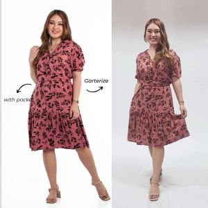 SD2 MINA (PINK) DRESS Pocket Puff Sleeve Belt Ruffle Hem Button Up Dress