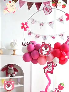 Dây Chữ HAPPY BIRTHDAY Họa Tiết Gấu Dâu Losto Gấu Hồng Dâu Tây Hot Trend Phụ Kiện Trang Trí Sinh Nhật - MBBDECOR