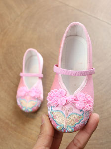 New Handmade Embroidered Girls Shoes Childrens Hanfu Shoes Beijing Style Cotton Fabric Shoes Ethnic Style Match Ma Face Skirt Shoes