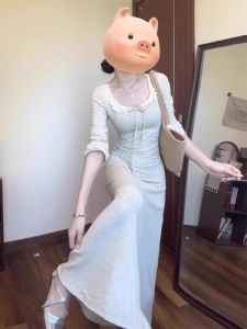 French Style Long Sleeve Dress Women Early Autumn New Small Size High Waist Slimming Wrap around Skirt Elegant Classy A-Line Dress