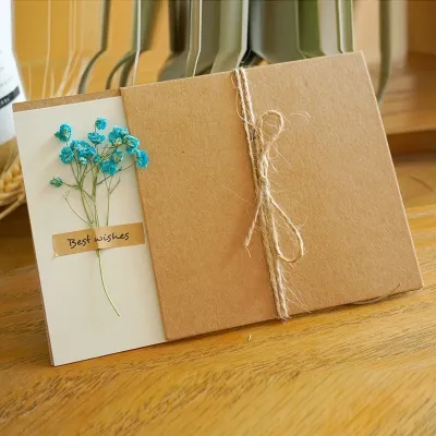 🇸🇬 SG Ready Stock Dried Flower Mothers Day Card Handmade Kraft Paper Greeting Card with Sunflower Rose Envelope for Birthday Wedding Anniversary Teachers Day Graduation