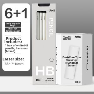deli | Custom Engraving White Hexagonal Student Writing Pencil 2B