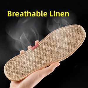 LINGMIAO | Breathable Natural Linen Insoles 2 Pairs Mens Summer Large Size