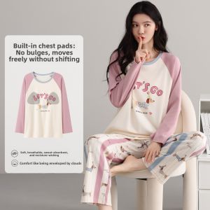 Miiow | Pure Cotton Sleepwear Womens Long Sleeve With Chest Pad Spring Autumn New Style Outwear Home Clothes Cat Person MiiOW