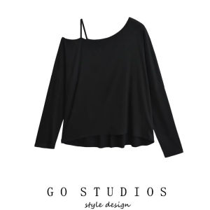 Jazz Hip Hop Loose Figure Flattering Blouse New Arrival Womens Clothing Elegant Lazy off-the-Shoulder Asymmetrical Oblique Shoulder Long Sleeves T-shirt