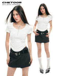 Sweet Cool Spicy Short Sleeve T-Shirt Womens Fashion Summer New Style White Versatile round Neck Slimming Short Length Top