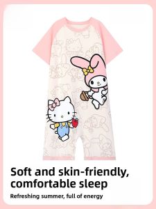 MiiOW | Pure Cotton Summer Lightweight Loose Breathable Cat Girl Pajamas Childrens Home Clothes Short Sleeve Cartoon Design Sleepwear