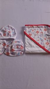 4in1 Receiving hooded blanket w/ bonnet mittens & booties for Newborn (0-3 months) Girl | Cotton
