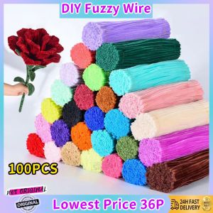 100Pcs DIY Multicolour Fuzzy Wire Bouquet Material Twisted Stick Craft Flower Children Handmade Toy