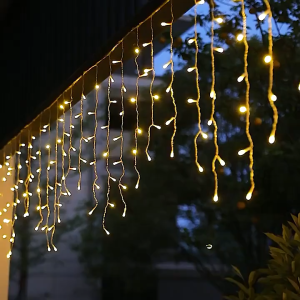 New 6.5M/10M Solar Icicle Lights Outdoor Waterproof Led Hari Raya Lights 8modes Curtain Lights For Ramadan Hari Raya Decoration